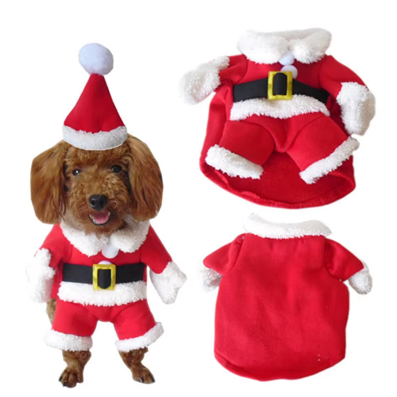Pet Dog Christmas Clothes Santa Claus Dog Costume Winter Puppy Pet Cat Coat Jacket Dog Suit with Cap Warm Clothing for Dogs Cats
