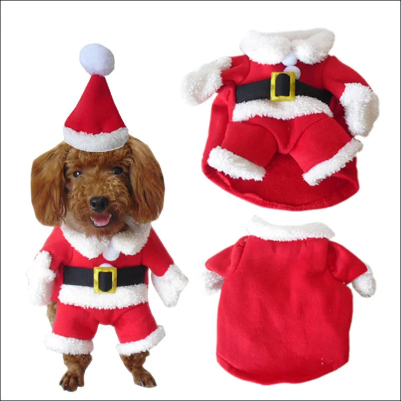 Pet Dog Christmas Clothes Santa Claus Dog Costume Winter Puppy Pet Cat Coat Jacket Dog Suit with Cap Warm Clothing for Dogs Cats