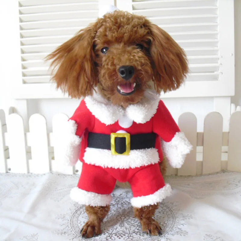 Pet Dog Christmas Clothes Santa Claus Dog Costume Winter Puppy Pet Cat Coat Jacket Dog Suit with Cap Warm Clothing for Dogs Cats