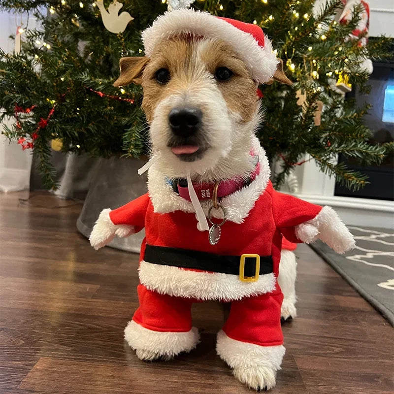 Cute Dog Santa Claus Outfit Christmas Costume for Small Dogs Cats Yorkie Cosplay Clothes Dress Up Jumpsuit Party Gifts Supplies